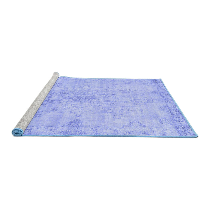 Sideview of Machine Washable Persian Blue Traditional Rug, wshtr3981blu