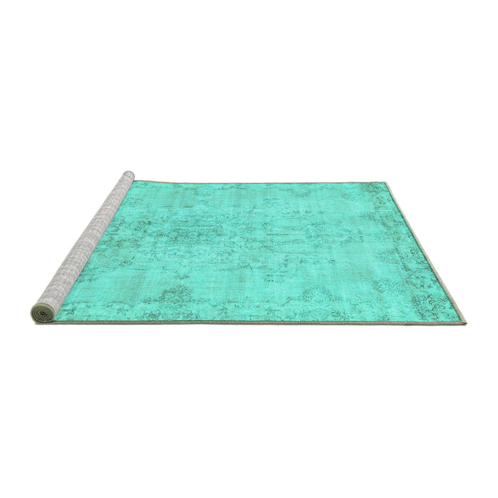 Sideview of Machine Washable Persian Turquoise Traditional Area Rugs, wshtr3981turq