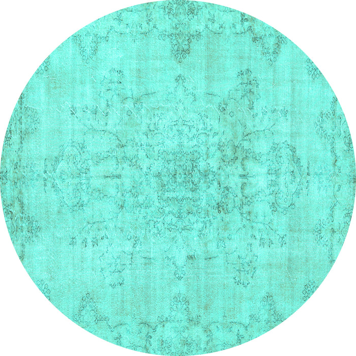 Round Machine Washable Persian Turquoise Traditional Area Rugs, wshtr3981turq