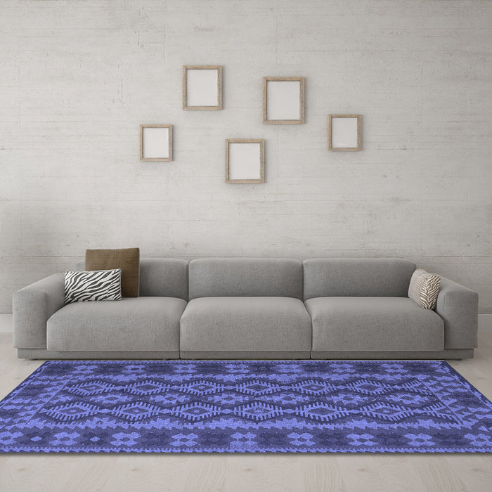 Machine Washable Southwestern Blue Country Rug in a Living Room, wshtr3982blu