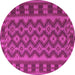 Round Machine Washable Southwestern Pink Country Rug, wshtr3982pnk