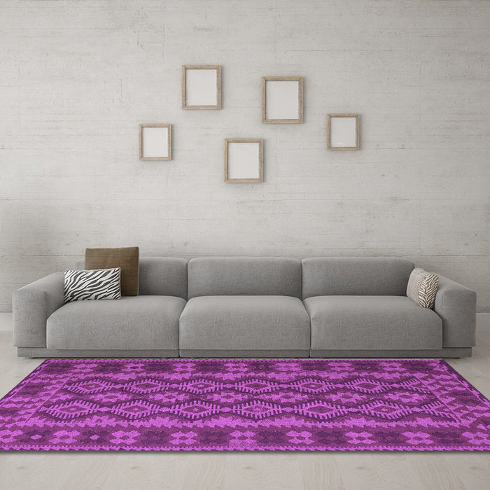 Machine Washable Southwestern Purple Country Area Rugs in a Living Room, wshtr3982pur