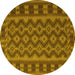 Round Machine Washable Southwestern Yellow Country Rug, wshtr3982yw