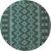 Round Southwestern Light Blue Country Rug, tr3982lblu