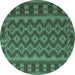 Round Machine Washable Southwestern Turquoise Country Area Rugs, wshtr3982turq