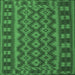 Square Machine Washable Southwestern Emerald Green Country Area Rugs, wshtr3982emgrn