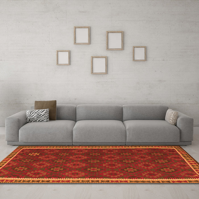 Machine Washable Southwestern Orange Country Area Rugs in a Living Room, wshtr3983org