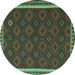 Round Machine Washable Southwestern Turquoise Country Area Rugs, wshtr3983turq