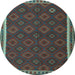 Round Machine Washable Southwestern Light Blue Country Rug, wshtr3983lblu