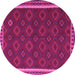 Round Machine Washable Southwestern Pink Country Rug, wshtr3983pnk