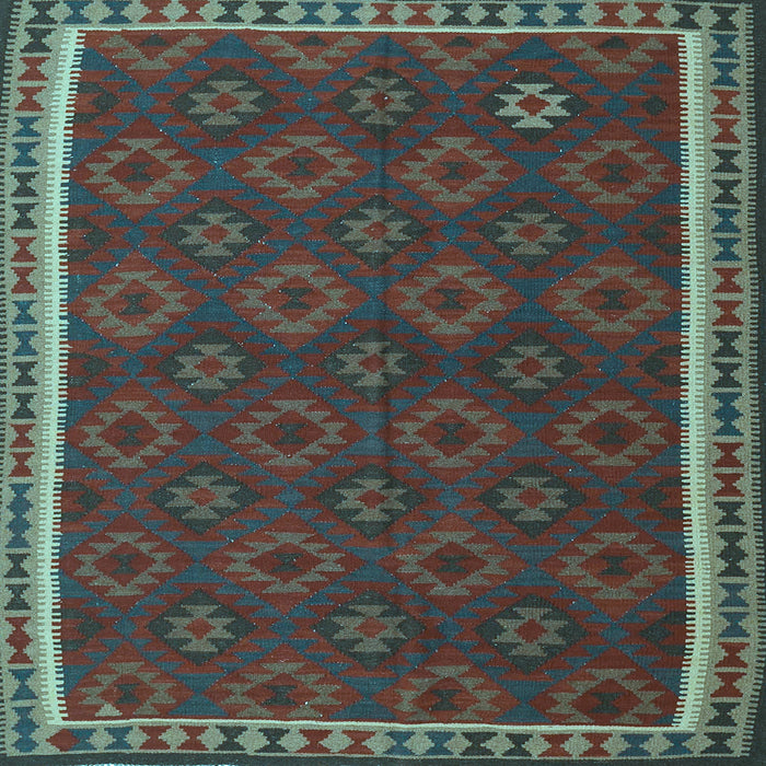 Square Machine Washable Southwestern Light Blue Country Rug, wshtr3983lblu