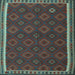 Square Machine Washable Southwestern Light Blue Country Rug, wshtr3983lblu