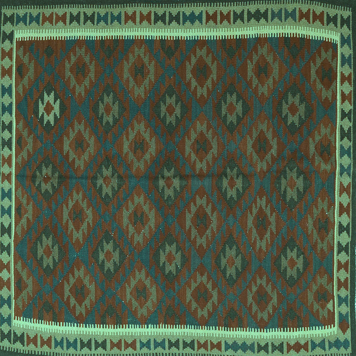 Square Machine Washable Southwestern Turquoise Country Area Rugs, wshtr3983turq