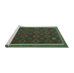 Sideview of Machine Washable Southwestern Turquoise Country Area Rugs, wshtr3983turq