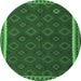 Round Machine Washable Southwestern Emerald Green Country Area Rugs, wshtr3983emgrn