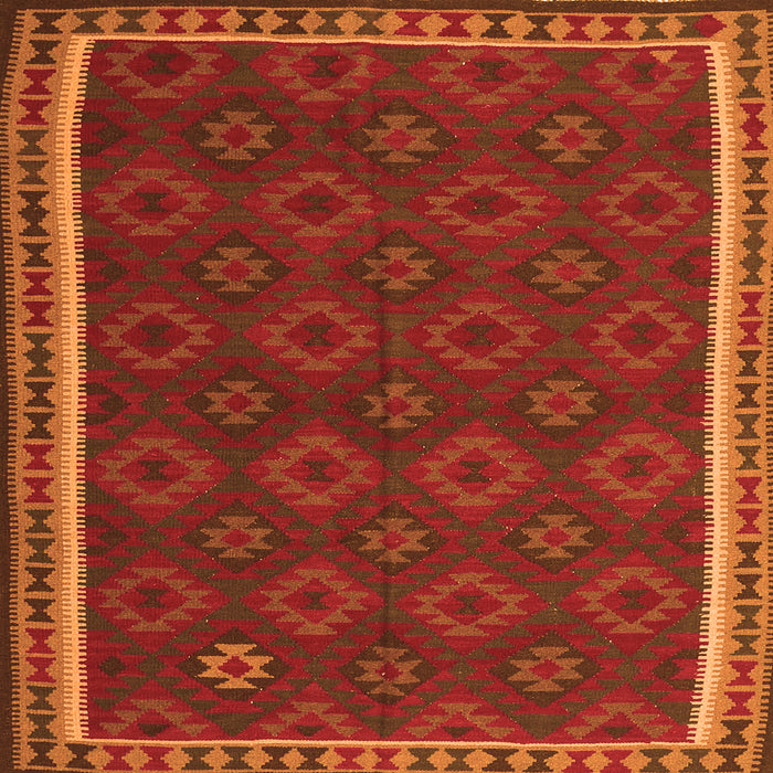 Round Machine Washable Southwestern Orange Country Area Rugs, wshtr3983org
