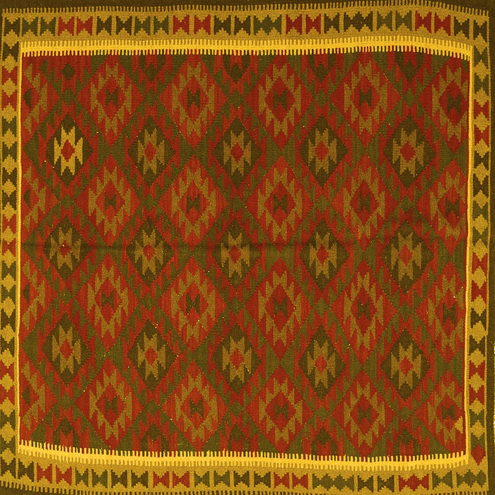 Square Machine Washable Southwestern Yellow Country Rug, wshtr3983yw