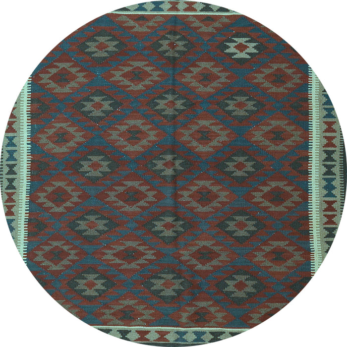 Round Southwestern Light Blue Country Rug, tr3983lblu
