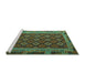 Sideview of Machine Washable Southwestern Turquoise Country Area Rugs, wshtr3984turq