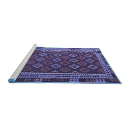 Sideview of Machine Washable Southwestern Blue Country Rug, wshtr3984blu