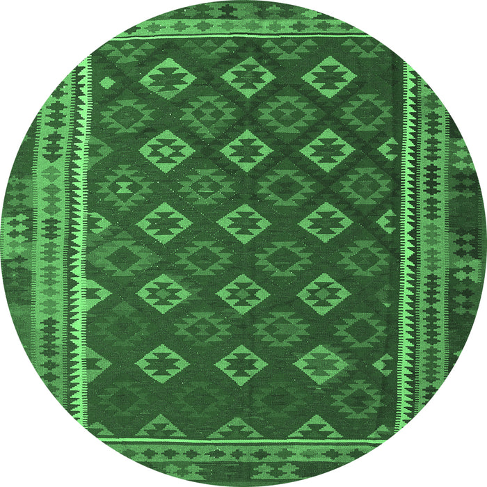 Round Southwestern Emerald Green Country Rug, tr3984emgrn