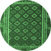 Round Southwestern Emerald Green Country Rug, tr3984emgrn