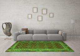 Machine Washable Southwestern Green Country Area Rugs in a Living Room,, wshtr3984grn