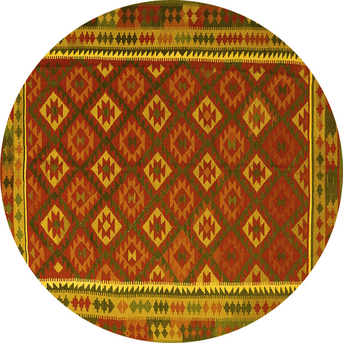 Round Machine Washable Southwestern Yellow Country Rug, wshtr3984yw