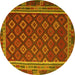 Round Machine Washable Southwestern Yellow Country Rug, wshtr3984yw