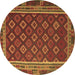 Round Southwestern Brown Country Rug, tr3984brn