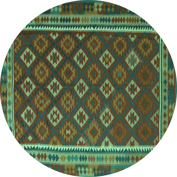 Round Machine Washable Southwestern Turquoise Country Area Rugs, wshtr3984turq