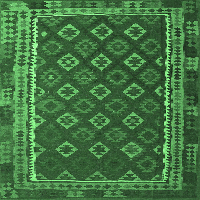 Square Machine Washable Southwestern Emerald Green Country Area Rugs, wshtr3984emgrn