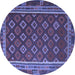 Round Machine Washable Southwestern Blue Country Rug, wshtr3984blu