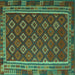 Square Machine Washable Southwestern Turquoise Country Area Rugs, wshtr3984turq