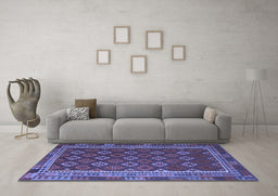 Machine Washable Southwestern Blue Country Rug in a Living Room, wshtr3984blu