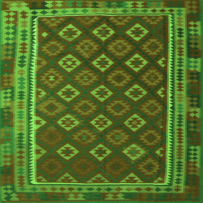 Round Machine Washable Southwestern Green Country Area Rugs, wshtr3984grn