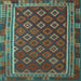 Square Machine Washable Southwestern Light Blue Country Rug, wshtr3984lblu