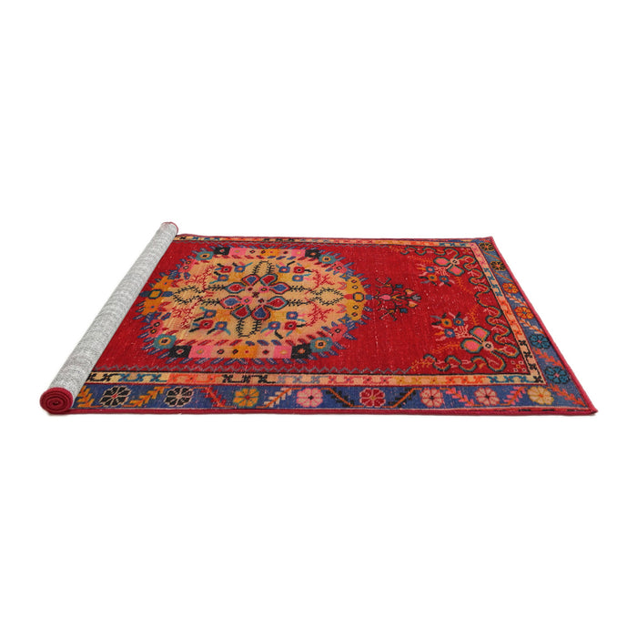 Sideview of Machine Washable Traditional Cherry Red Rug, wshtr3985