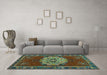 Machine Washable Persian Turquoise Traditional Area Rugs in a Living Room,, wshtr3985turq