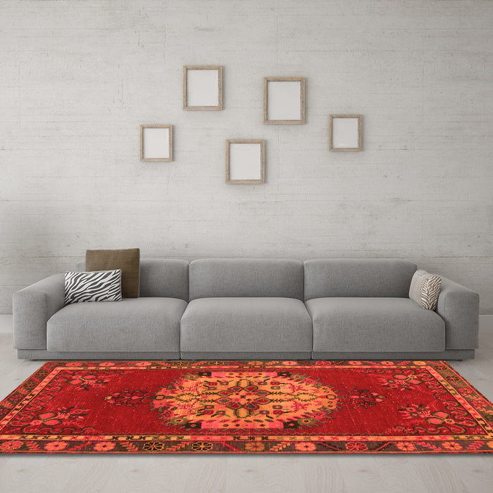 Machine Washable Persian Orange Traditional Area Rugs in a Living Room, wshtr3985org