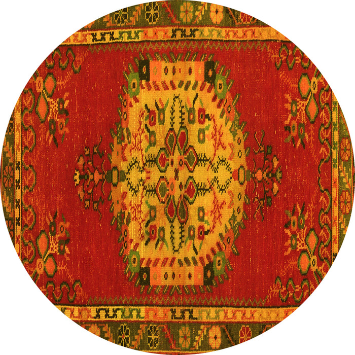 Round Machine Washable Persian Yellow Traditional Rug, wshtr3985yw