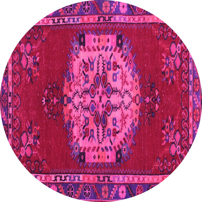 Round Machine Washable Persian Pink Traditional Rug, wshtr3985pnk