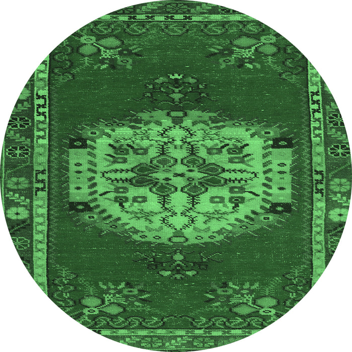 Round Persian Emerald Green Traditional Rug, tr3985emgrn