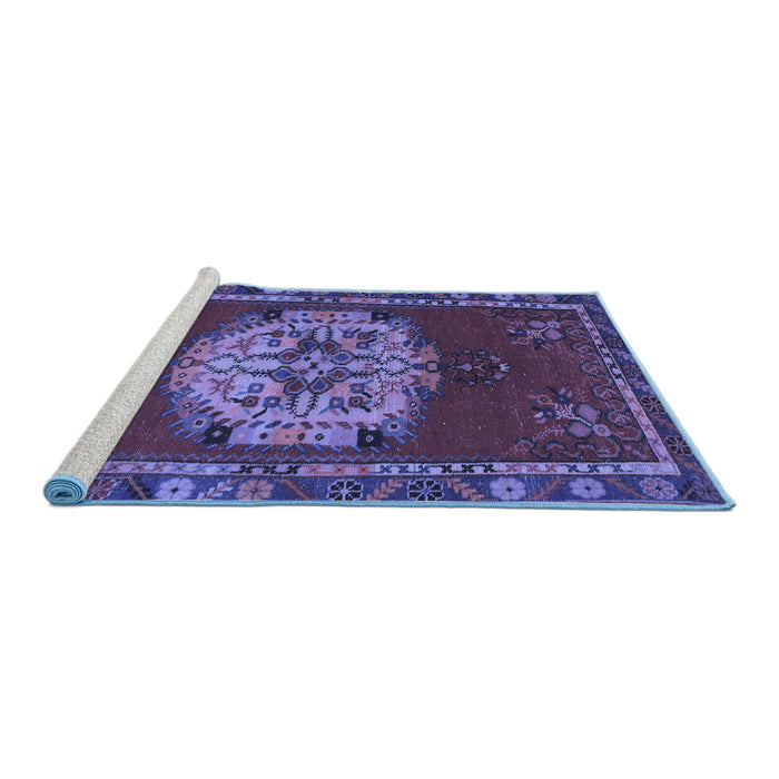 Sideview of Machine Washable Persian Blue Traditional Rug, wshtr3985blu