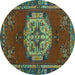 Round Machine Washable Persian Turquoise Traditional Area Rugs, wshtr3985turq