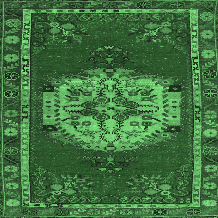 Square Persian Emerald Green Traditional Rug, tr3985emgrn