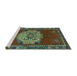 Sideview of Machine Washable Persian Turquoise Traditional Area Rugs, wshtr3985turq