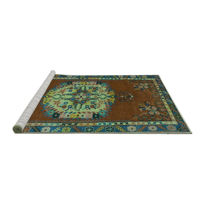Sideview of Machine Washable Persian Turquoise Traditional Area Rugs, wshtr3985turq
