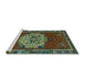 Sideview of Machine Washable Persian Turquoise Traditional Area Rugs, wshtr3985turq