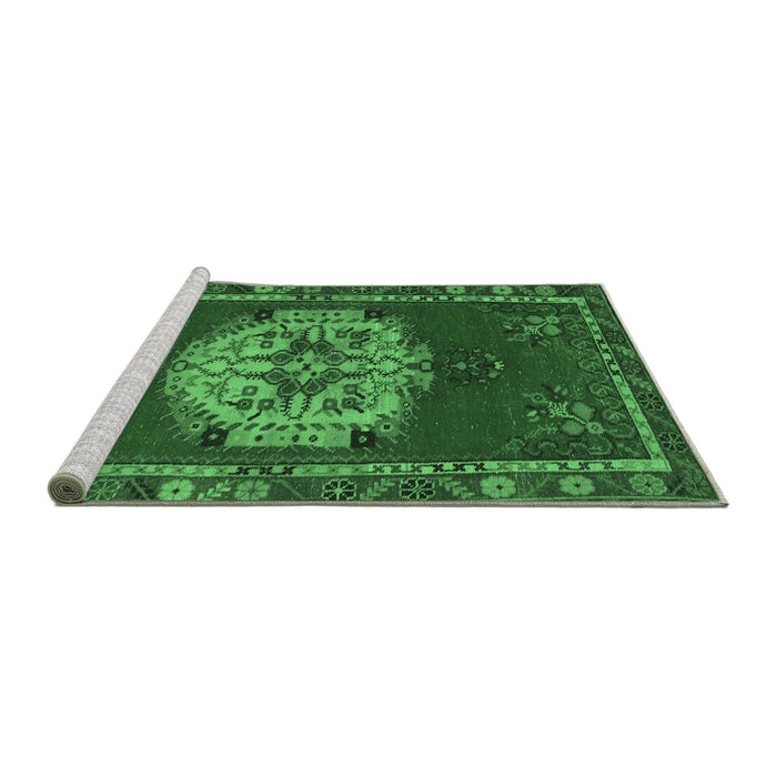 Sideview of Machine Washable Persian Emerald Green Traditional Area Rugs, wshtr3985emgrn